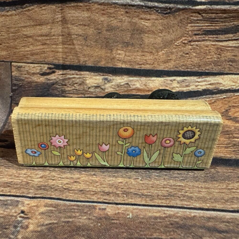 Flower Garden Rubber Stamp Wood Mounted Border Floral Daisy Sunflower Art Craft